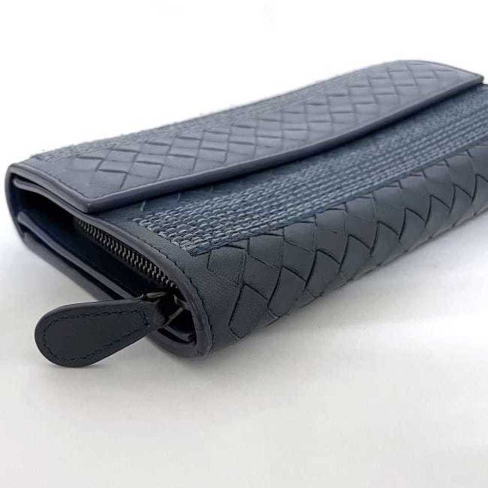 BOTTEGA VENETA Bifold Long Wallet Gray Blue Intrecciato Leather Flap Women's - Picture 3 of 10